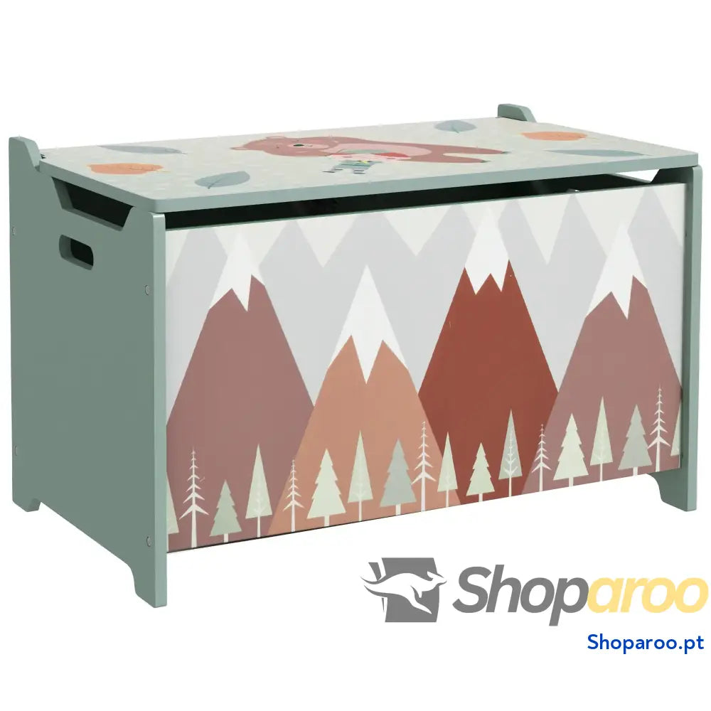 Baú de Brinquedos Organizador para Crianças 3 a 8 Anos com Estampado em Animaos 60x37x39 cm Verde
