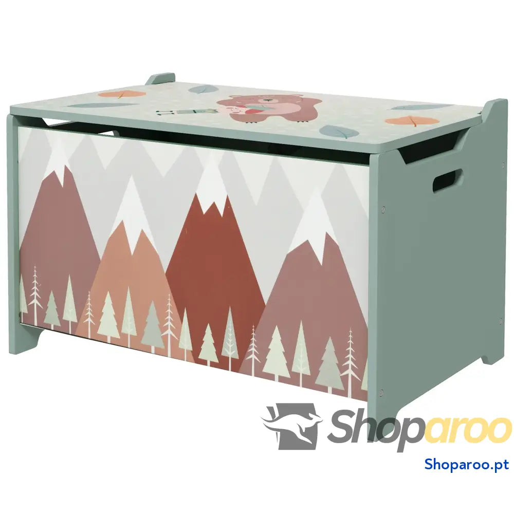 Baú de Brinquedos Organizador para Crianças 3 a 8 Anos com Estampado em Animaos 60x37x39 cm Verde