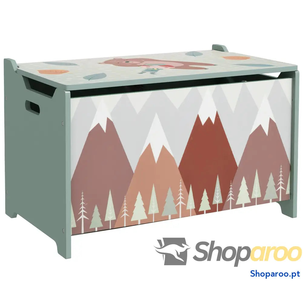Baú de Brinquedos Organizador para Crianças 3 a 8 Anos com Estampado em Animaos 60x37x39 cm Verde