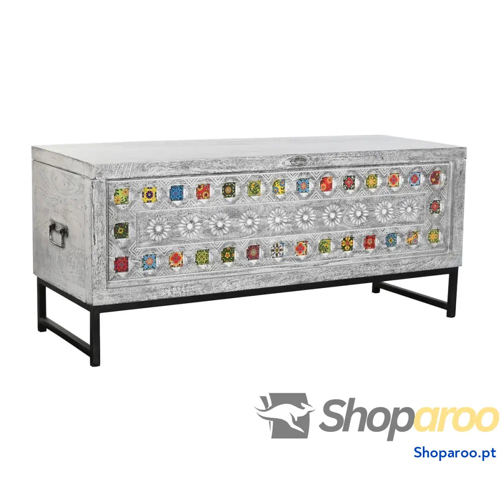 Baú DKD Home Decor Cerâmica Cinzento Branco Madeira de mangueira (116 x 40 x 50 cm)