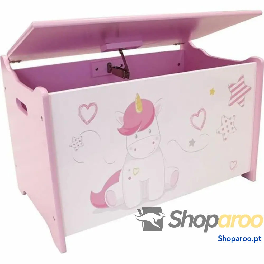 Baú Fun House Unicorn Cor de Rosa Branco Madeira