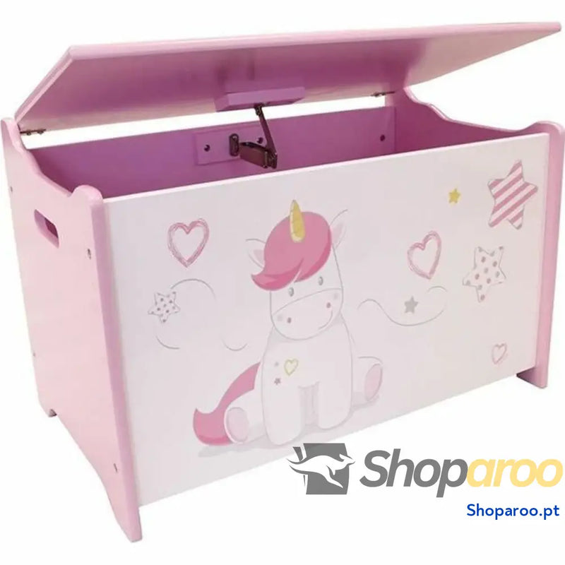 Baú Fun House Unicorn Cor de Rosa Branco Madeira
