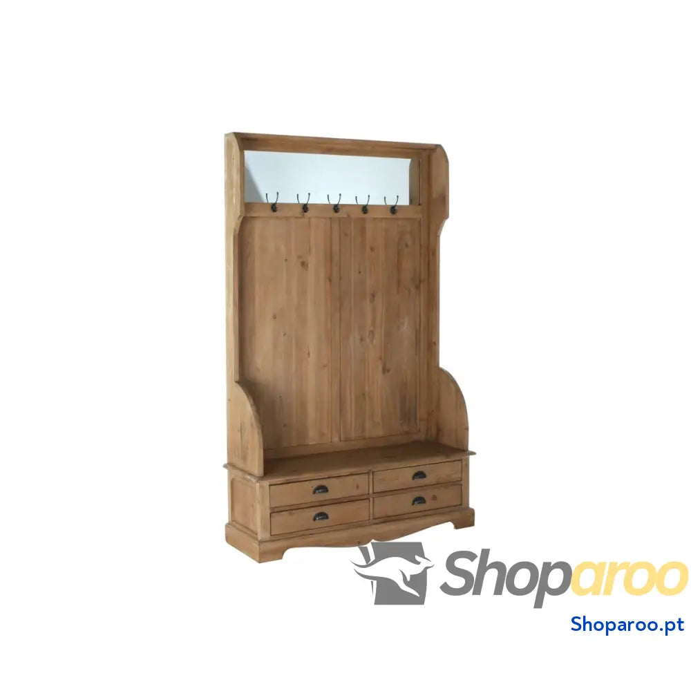 Bengaleiro com Prateleira DKD Home Decor Castanho Preto Pinheiro Espelho Natural Alpino 124 x 40 200 cm