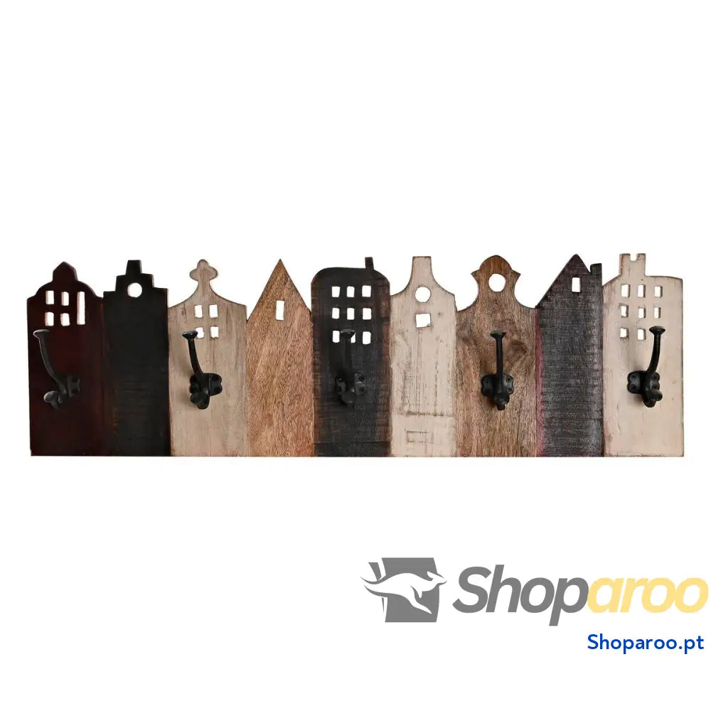 Bengaleiro de parede DKD Home Decor Branco Natural Catanho escuro Madeira Metal 83,5 x 10 25 cm