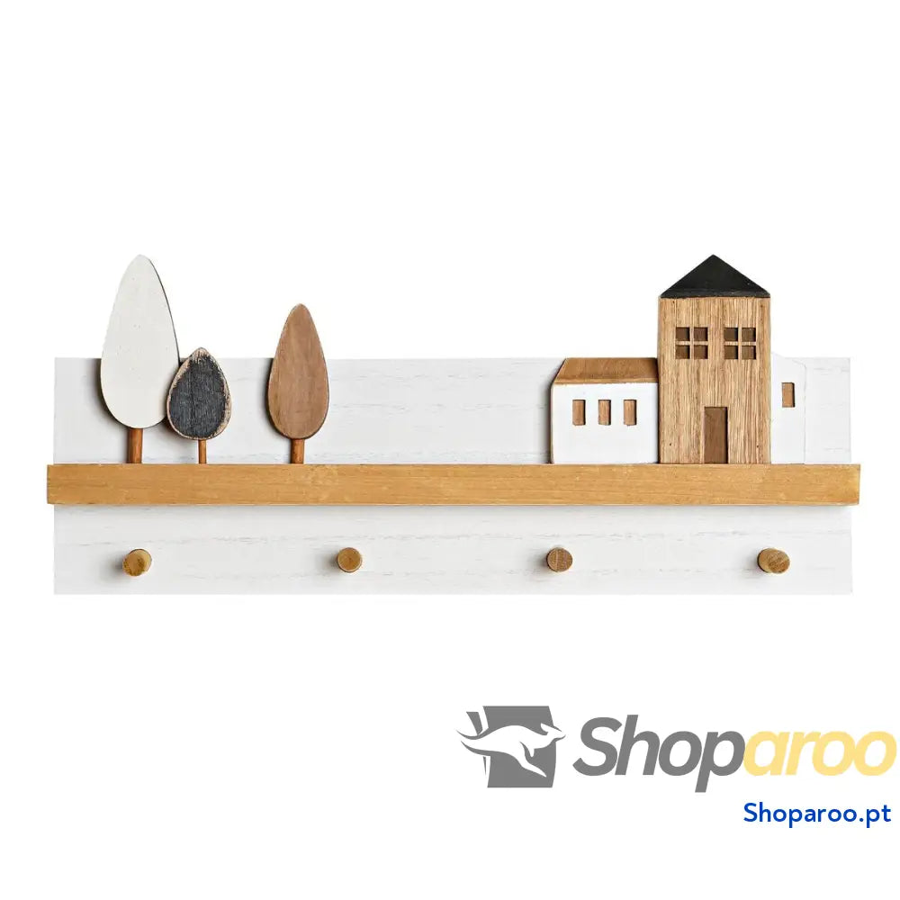 Bengaleiro de parede DKD Home Decor Madeira Casas Urbana 40 x 4 17 cm