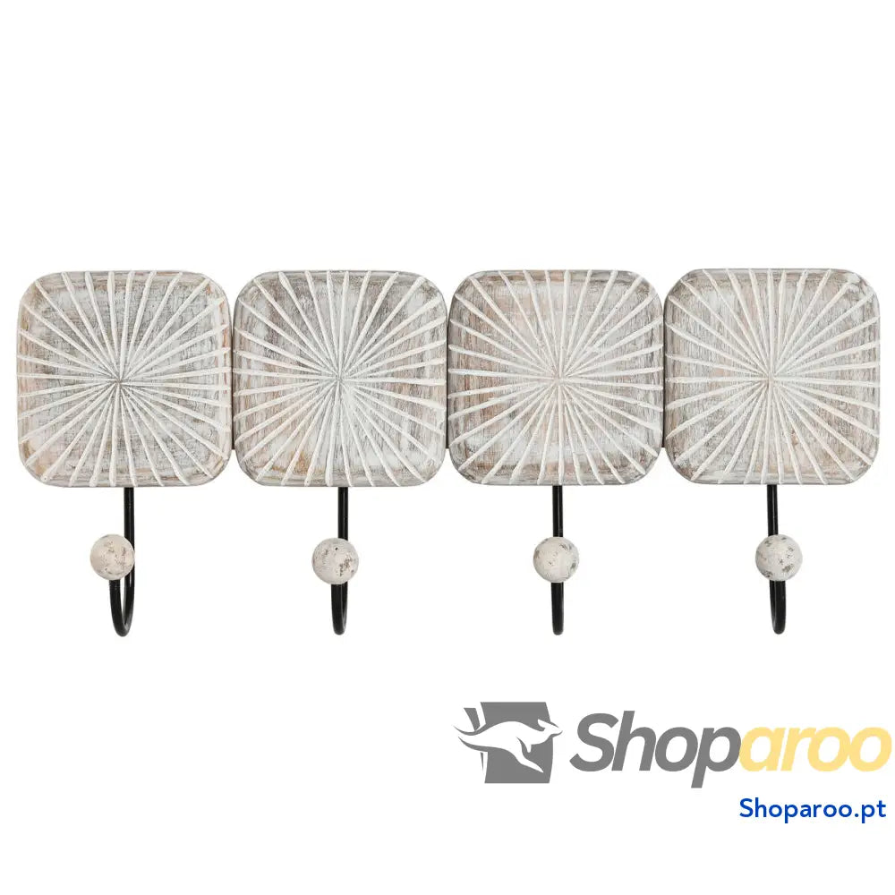 Bengaleiro de parede Home ESPRIT Branco Preto Ferro Madeira mangueira Urbana 41 x 7 17 cm