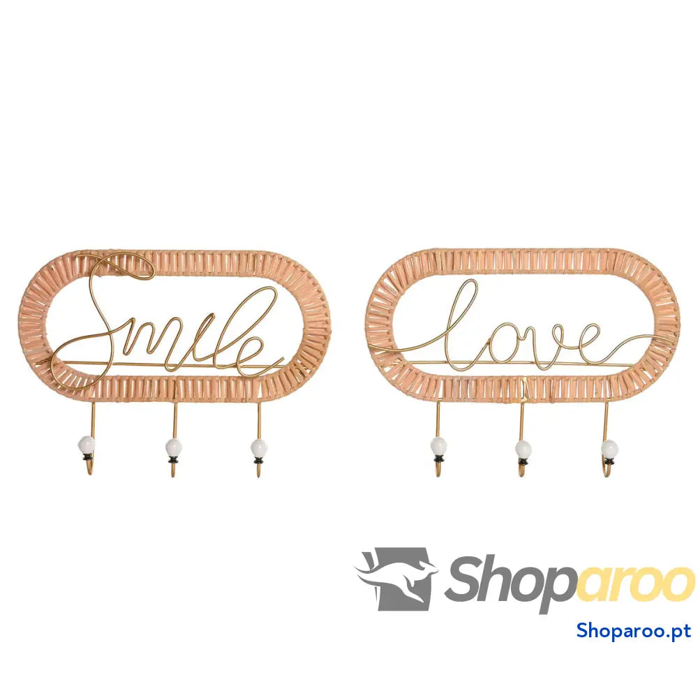 Bengaleiro de parede Home ESPRIT Dourado Natural Metal Rotim 40 x 6,4 28,6 cm (2 Unidades)