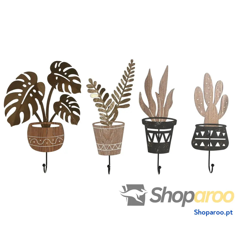Bengaleiro de parede Home ESPRIT Natural Metal Madeira MDF 16 x 4 30 cm (4 Unidades)