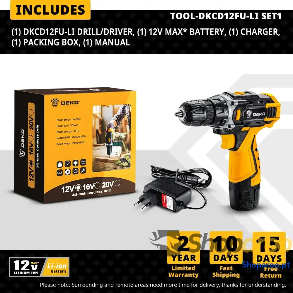 Berbequim sem fio DEKO 12V com bateria de iões lítio