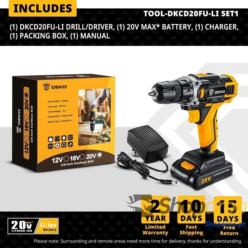 Berbequim sem fio DEKO 12V com bateria de iões lítio