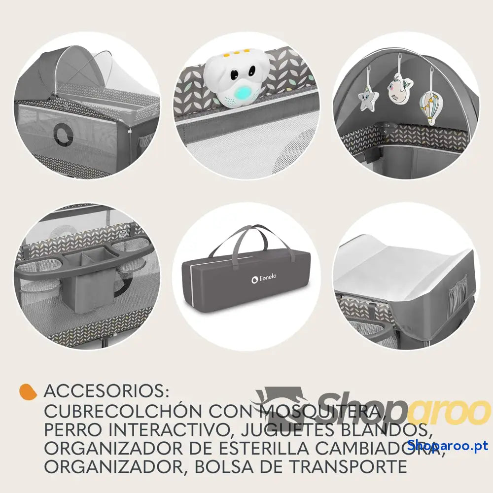 Berço de viagem para bebés 36 M crianças até 15 kg função trocador mosquiteira abertura lateral com fecho correr ajuste