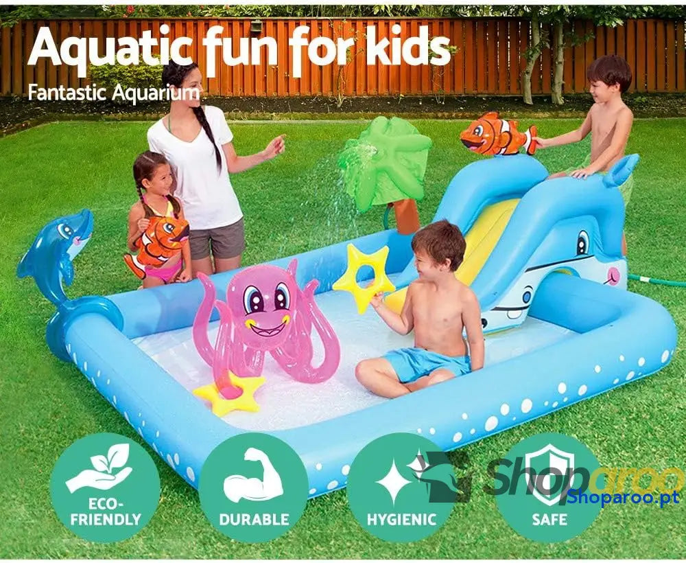 Bestway 53052 Piscina insuflável infantil aquário 239 x 206 86 cm com escorrega