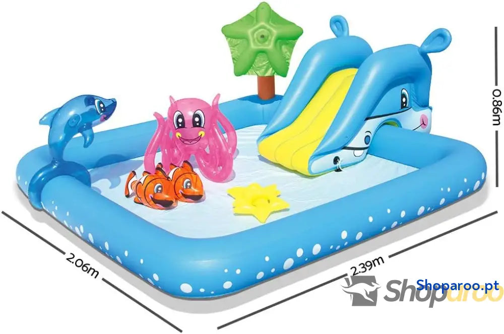 Bestway 53052 Piscina insuflável infantil aquário 239 x 206 86 cm com escorrega