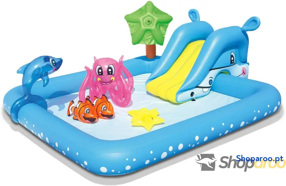 Bestway 53052 Piscina insuflável infantil aquário 239 x 206 86 cm com escorrega