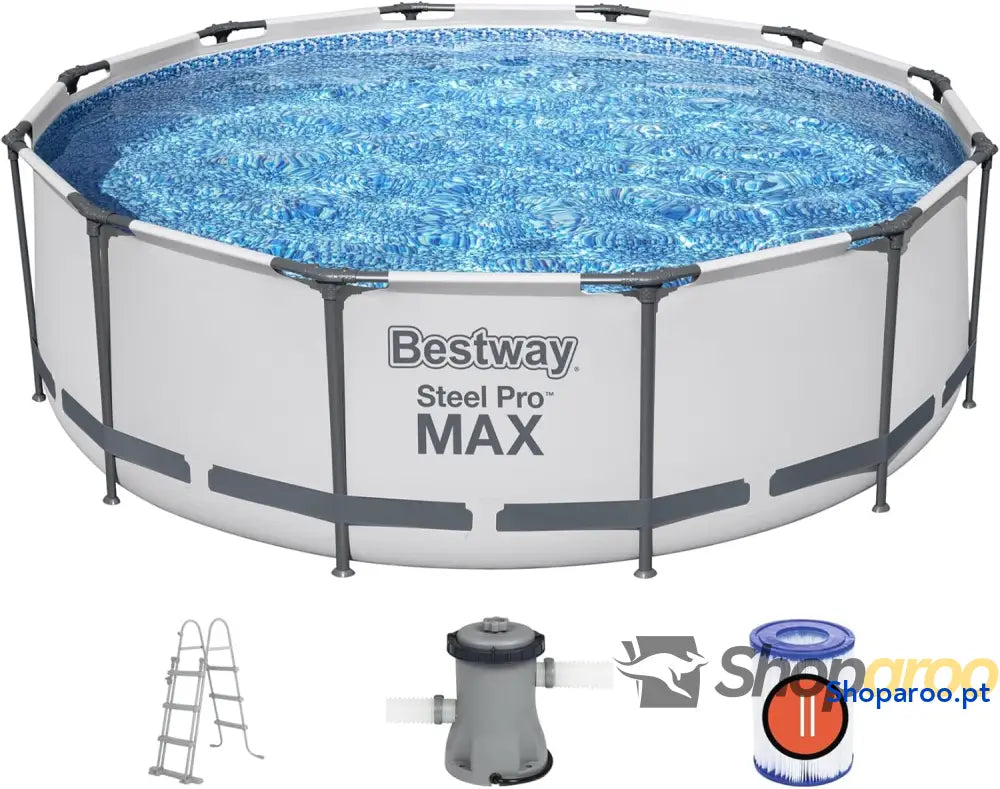 BESTWAY 56418D Piscina desmontável tubular Steel Pro Max 366 x 100 cm com filtro de cartucho 2.006 L/H e escada