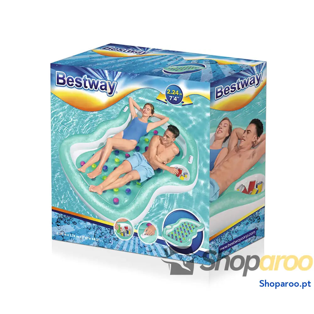 Bestway Colchão Inflável Duplo com Porta Copos e Geladeira 224x174cm Praia Piscina 43045