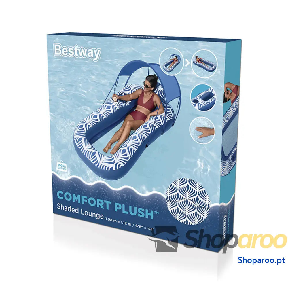 Bestway Colchoneta Inflável com Guarda Sol Comfort Plush 198x112 cm Praia e Piscina 43732
