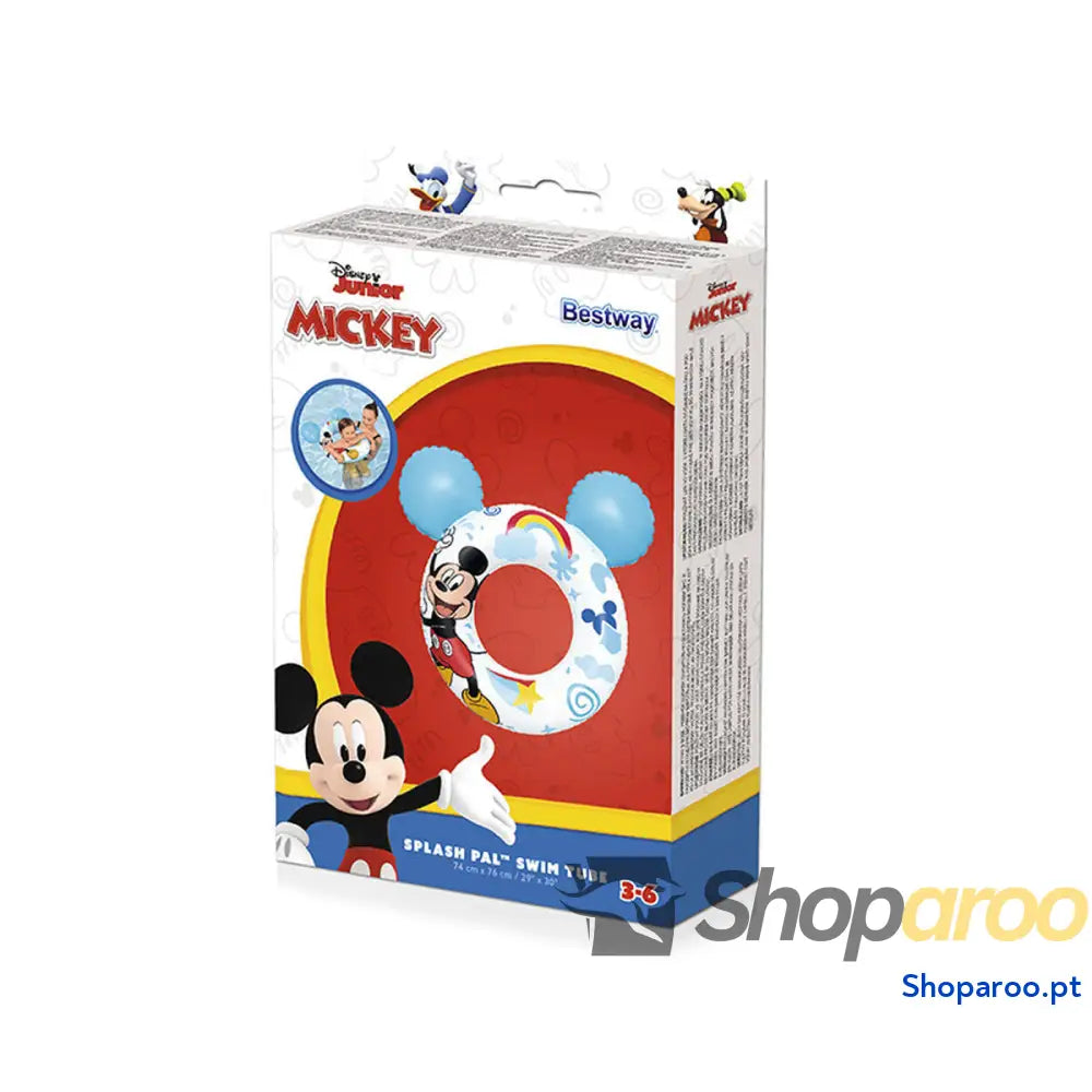 Bestway Flutuador Disney Mickey Mouse Com Orelhas 74x76 cm + 3 a 6 Anos Piscina e Praia 09109