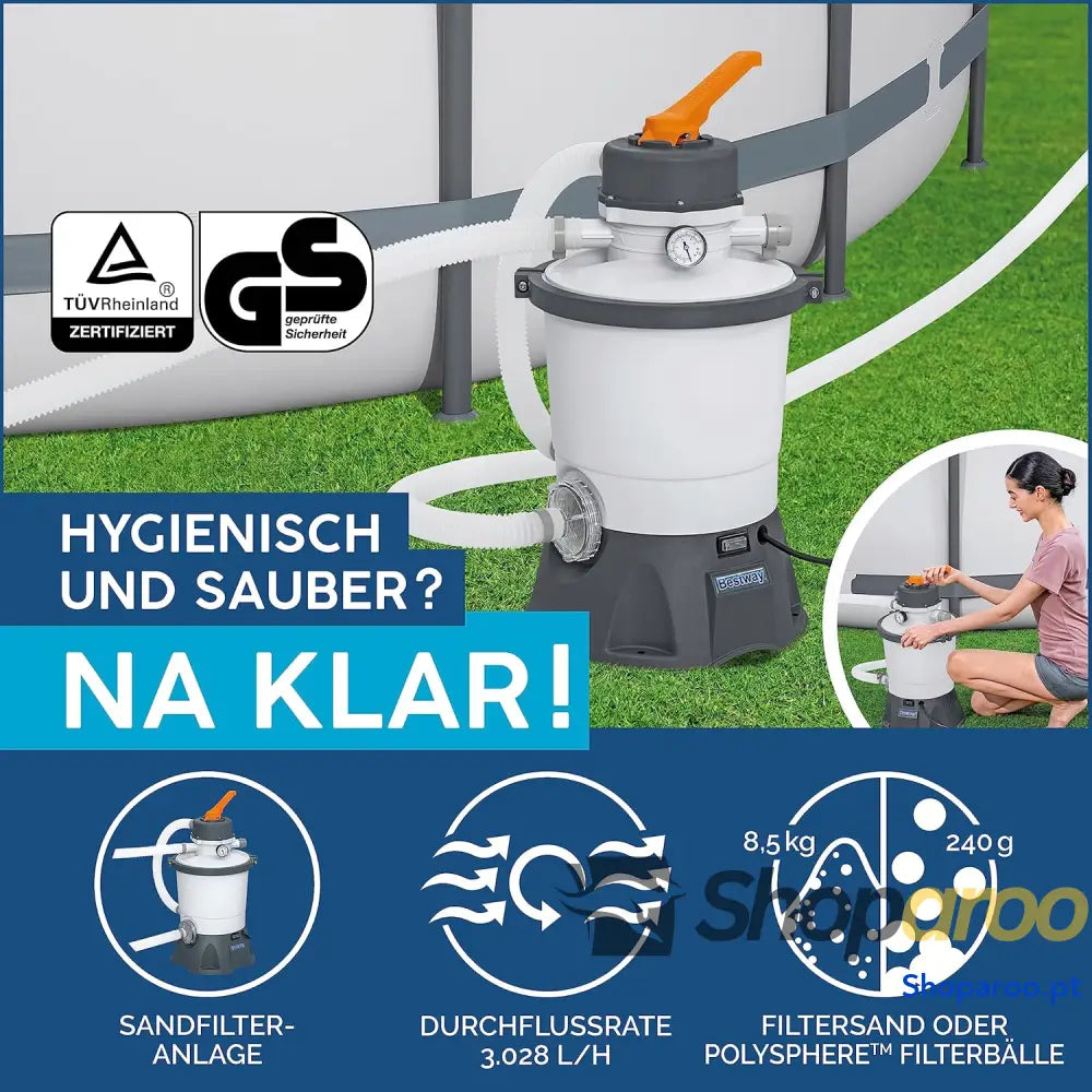 Bestway Hydrium Piscina de parede em aço com filtro areia diâmetro 300 x 120 cm cinzenta redonda