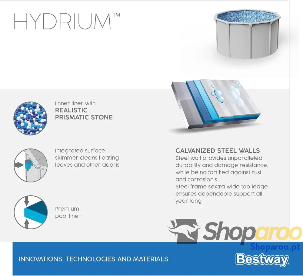 Bestway Hydrium Piscina de parede em aço com filtro areia diâmetro 300 x 120 cm cinzenta redonda