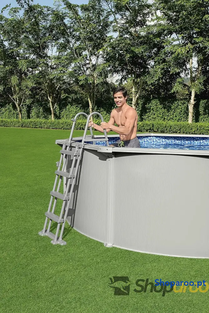 Bestway Hydrium Piscina de parede em aço com filtro areia diâmetro 300 x 120 cm cinzenta redonda