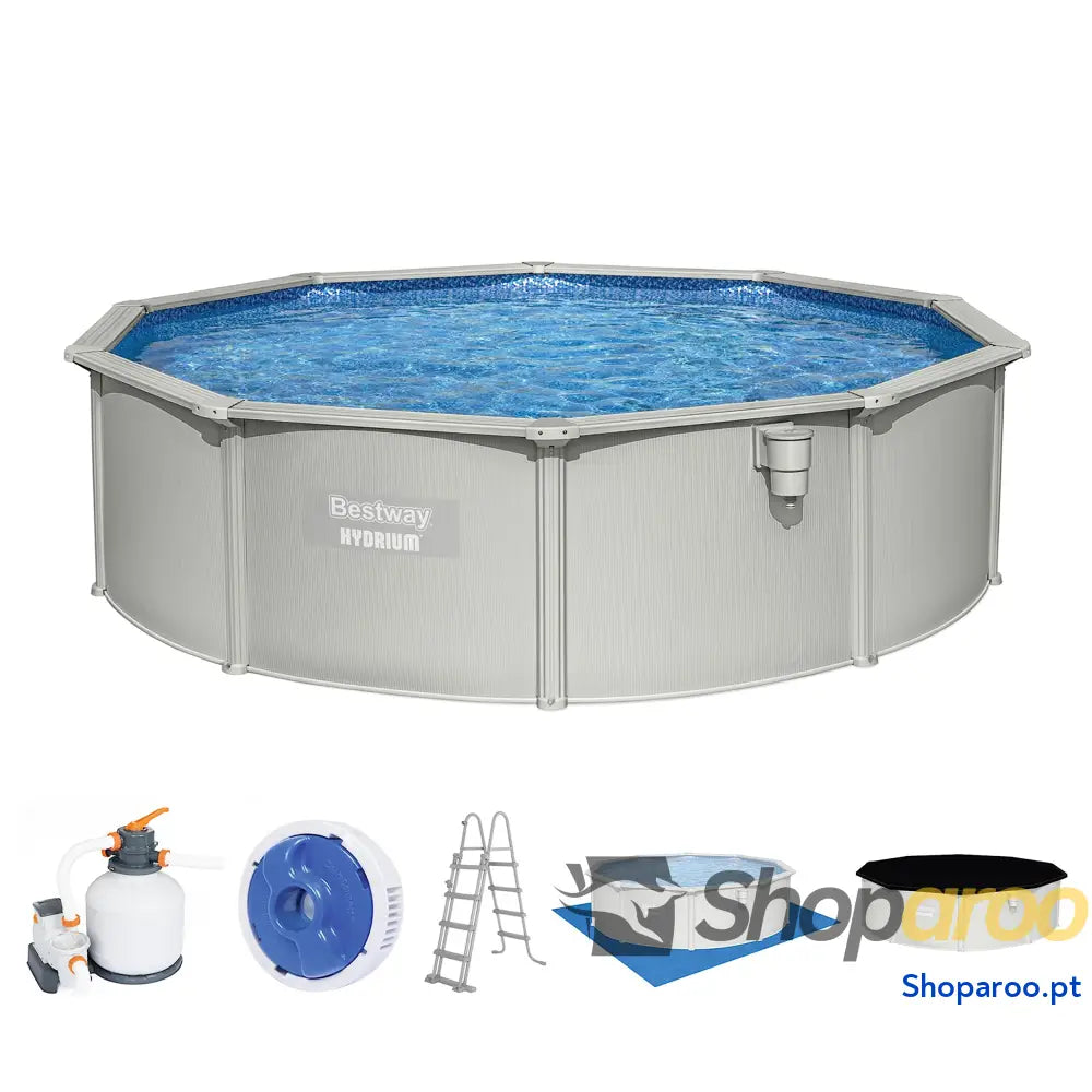 Bestway Hydrium Piscina de parede em aço com filtro areia diâmetro 300 x 120 cm cinzenta redonda
