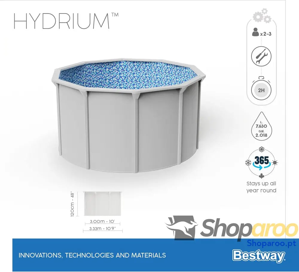 Bestway Hydrium Piscina de parede em aço com filtro areia diâmetro 300 x 120 cm cinzenta redonda