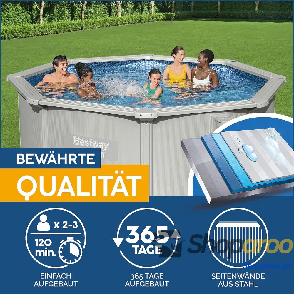 Bestway Hydrium Piscina de parede em aço com filtro areia diâmetro 300 x 120 cm cinzenta redonda