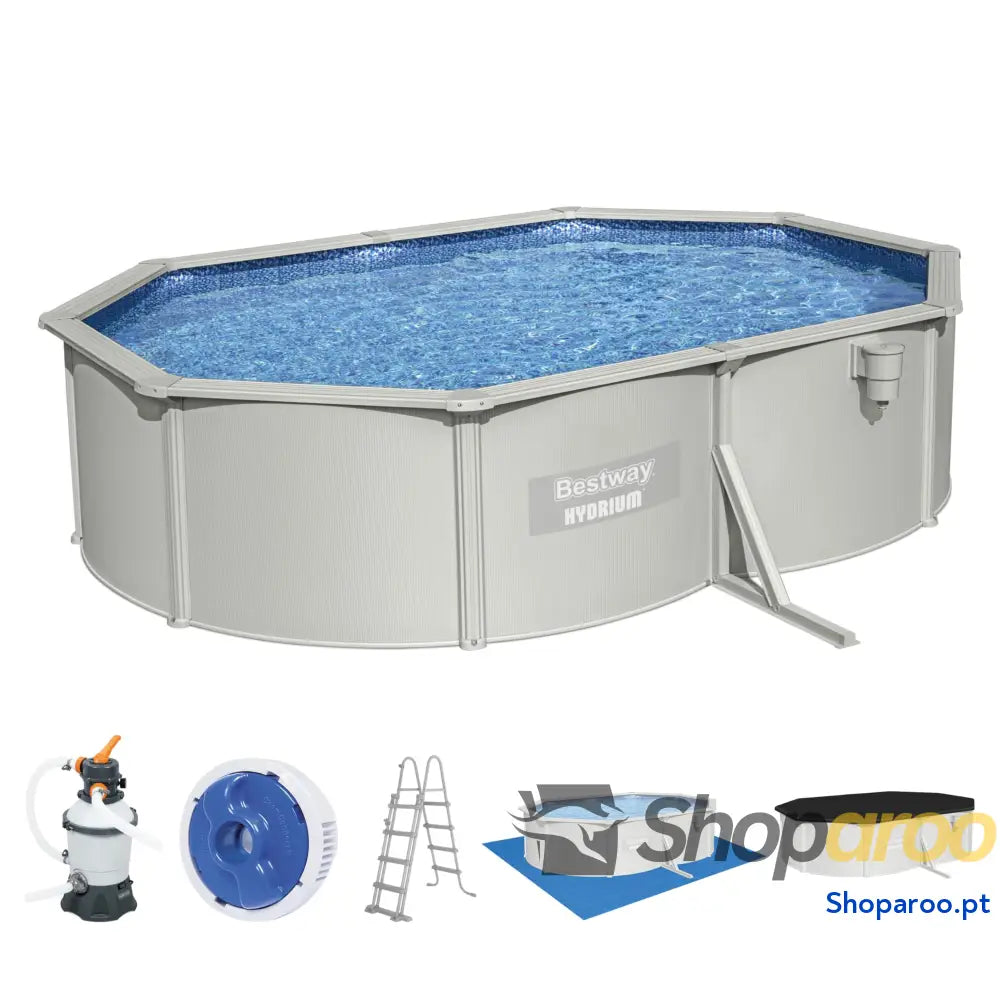 Bestway Hydrium Piscina de parede em aço com filtro areia diâmetro 300 x 120 cm cinzenta redonda
