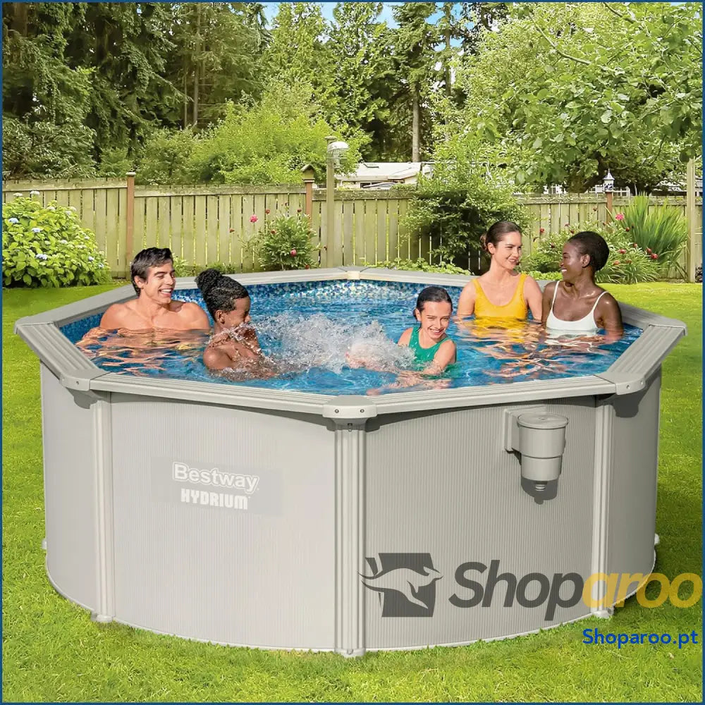 Bestway Hydrium Piscina de parede em aço com filtro areia diâmetro 300 x 120 cm cinzenta redonda