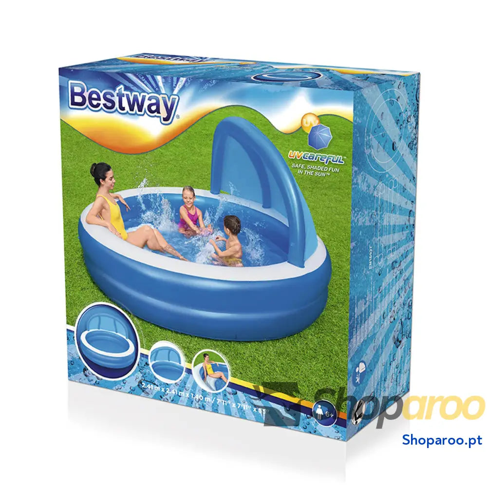 Bestway Piscina Inflável 2 Câmaras Guarda sol 241x241x140 cm + 6 Anos Jardim 54337