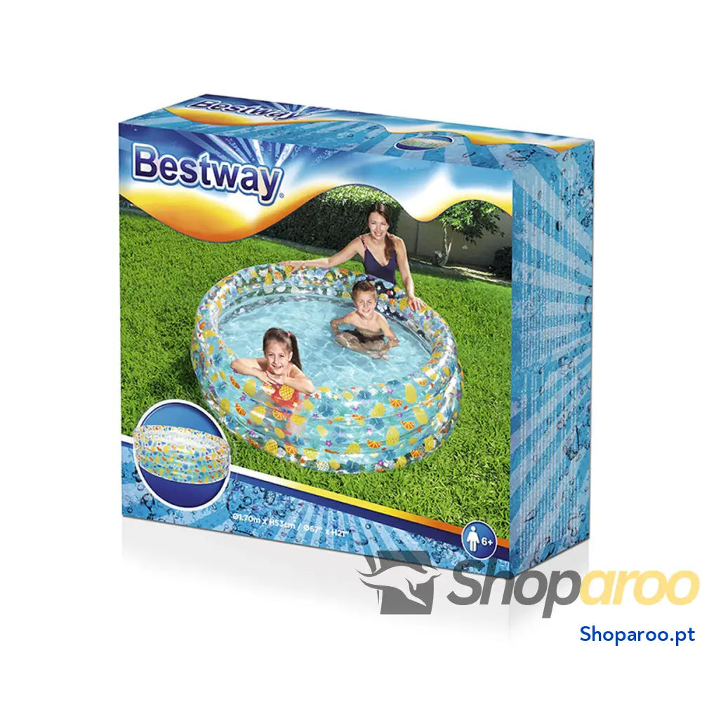 Bestway Piscina Inflável 3 Aros Transparente Tropical 170x53 cm + 6 Anos Jardim 51048