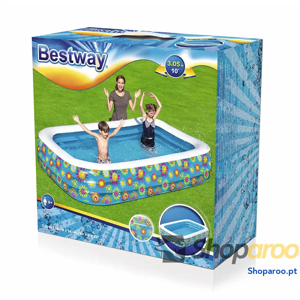 Bestway Piscina Inflável 3 Câmaras Floral 305x183x56 cm + 6 Anos Jardim 54121