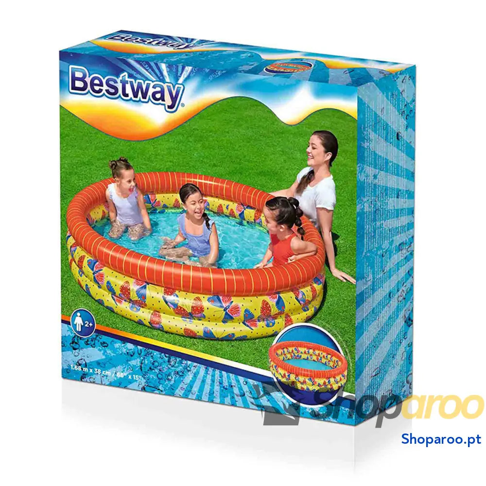 Bestway Piscina Inflável Infantil 3 Anéis Borboletas 168x38 cm + 2 Anos Jardim 51202