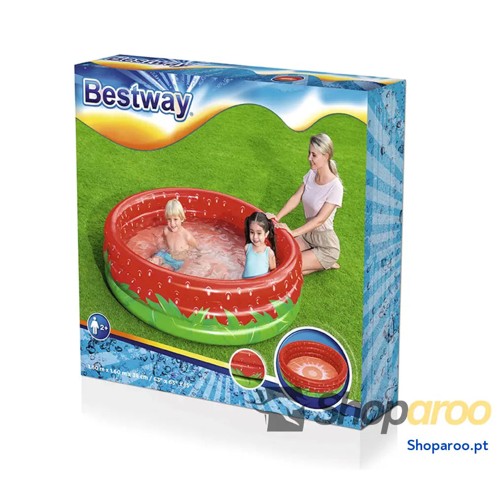 Bestway Piscina Inflável Infantil 3 Anéis Morango 168x38 cm + 2 Anos Jardim 51145