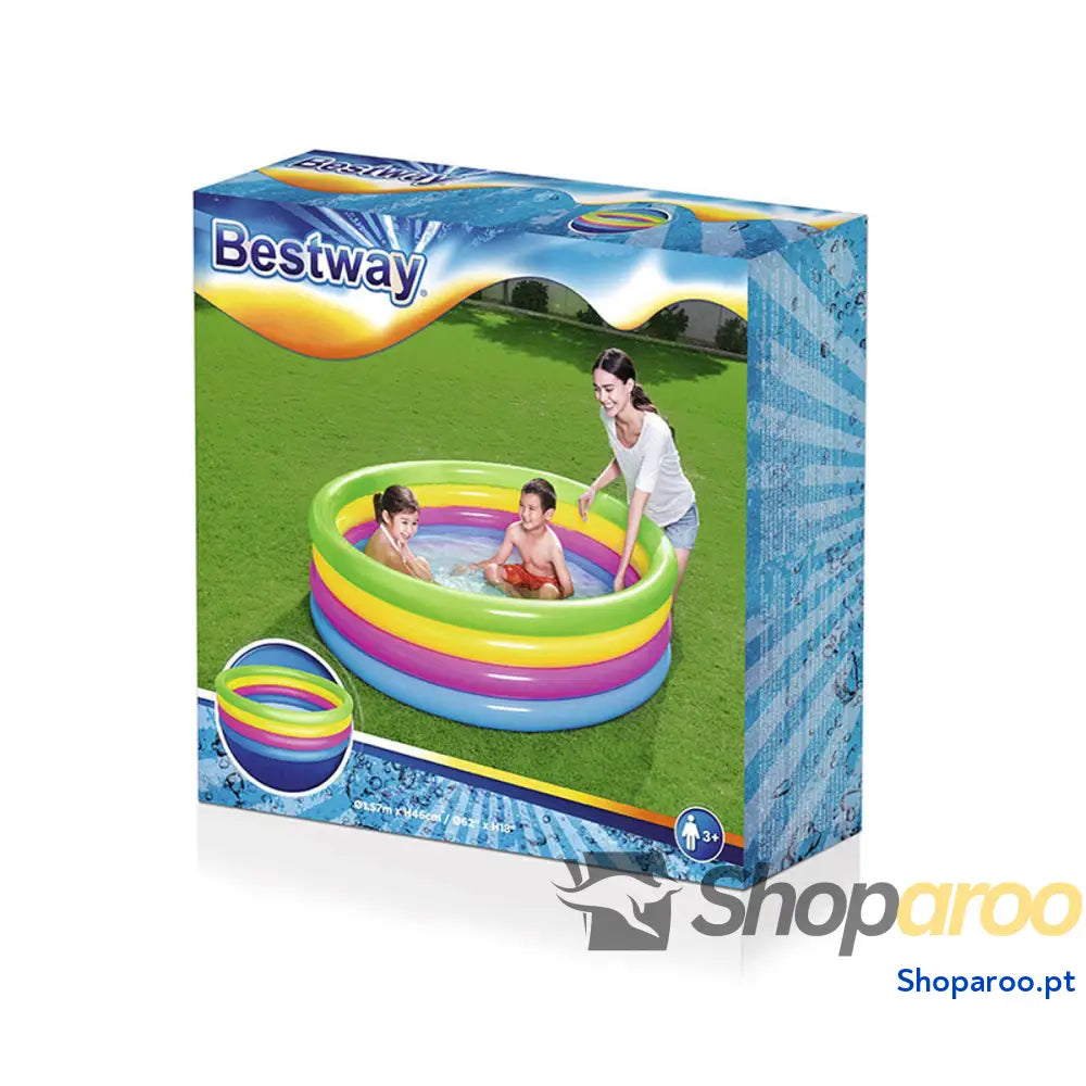Bestway Piscina Inflável Infantil 4 Argolas Arco íris 157x46 cm + 3 Anos Jardim 51117