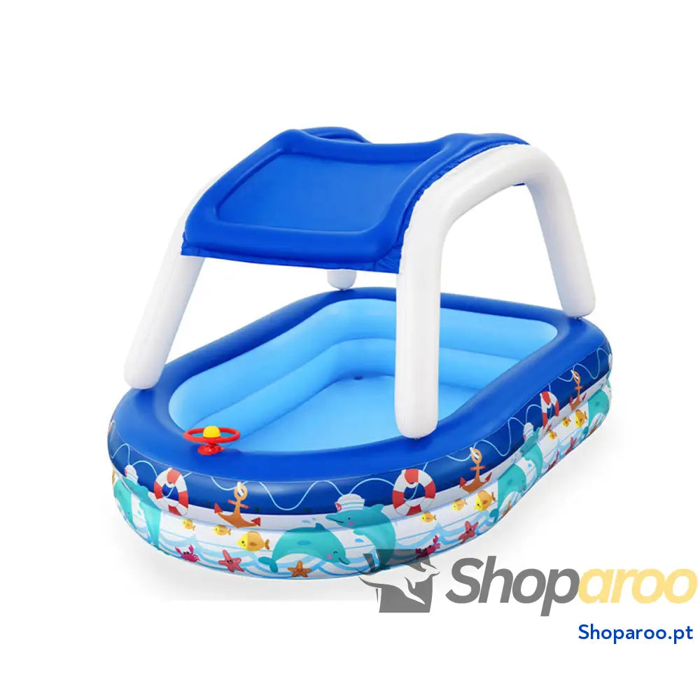 Bestway Piscina Inflável Infantil com Tejadilho Removível Barco com Volante 213x155x132 cm +3 Anos Jardim 54370