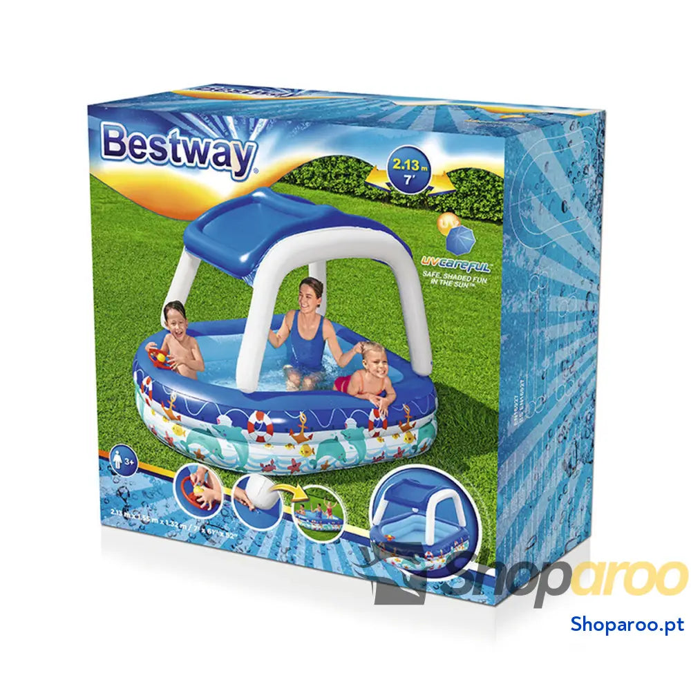 Bestway Piscina Inflável Infantil com Tejadilho Removível Barco Volante 213x155x132 cm + 3 Anos Jardim 54370