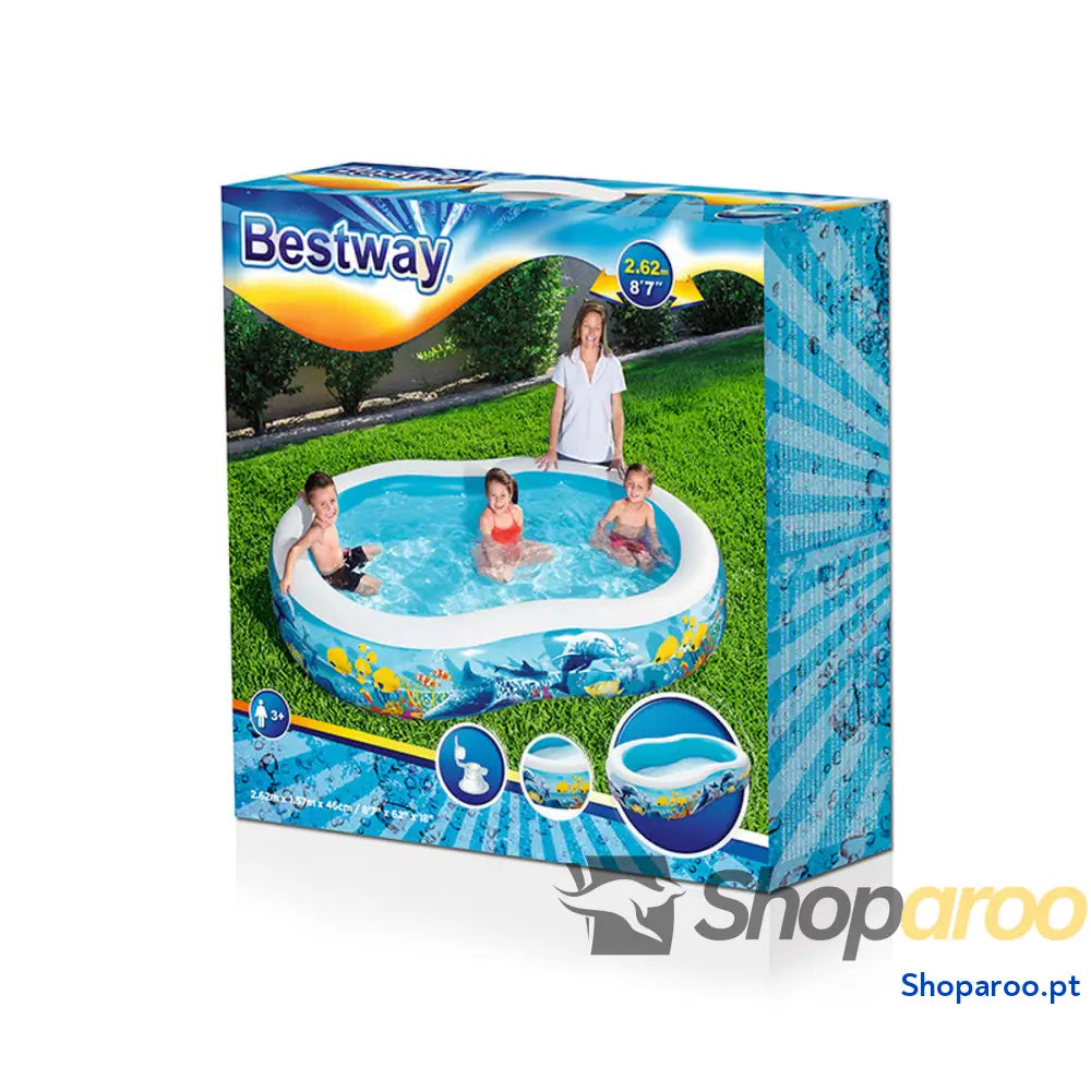Bestway Piscina Insuflável 2 Câmaras Fundo do Mar 262x157x46 cm + 3 Anos Jardim 54118