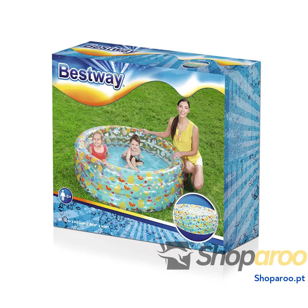 Bestway Piscina Insuflável 3 Aros Transparente Tropical 150x53 cm + 6 Anos Jardim 51045