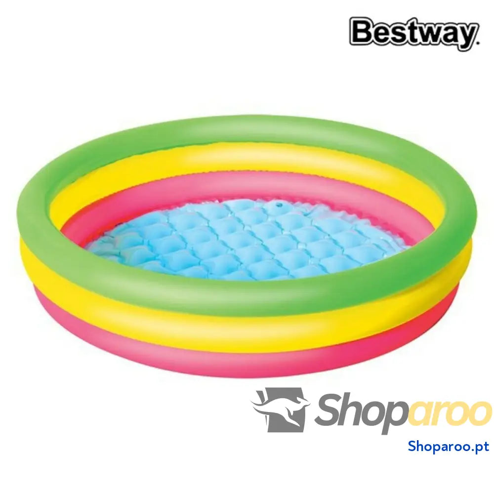 Bestway Piscina Insuflável Infantil 3 Anéis Chão Acolchoado 102x25 cm +2 Anos Jardim 51104