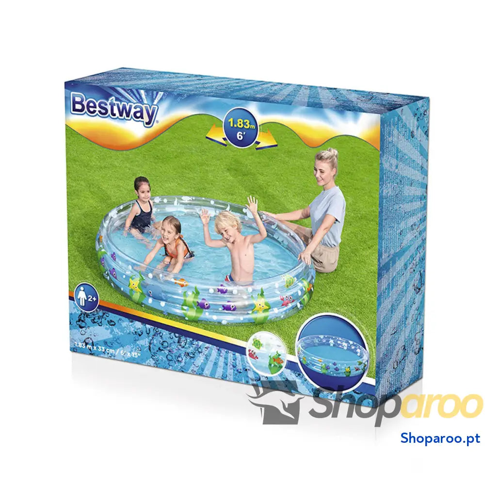 Bestway Piscina Insuflável Infantil 3 Aros Transparente Vida Marinha 183x33 cm + 2 Anos Jardim 51005