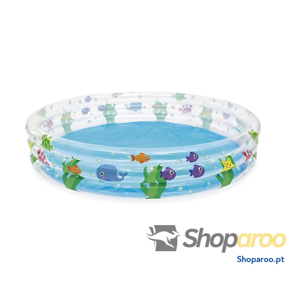Bestway Piscina Insuflável Infantil 3 Aros Transparente Vida Marinha 183x33 cm +2 Anos Jardim 51005