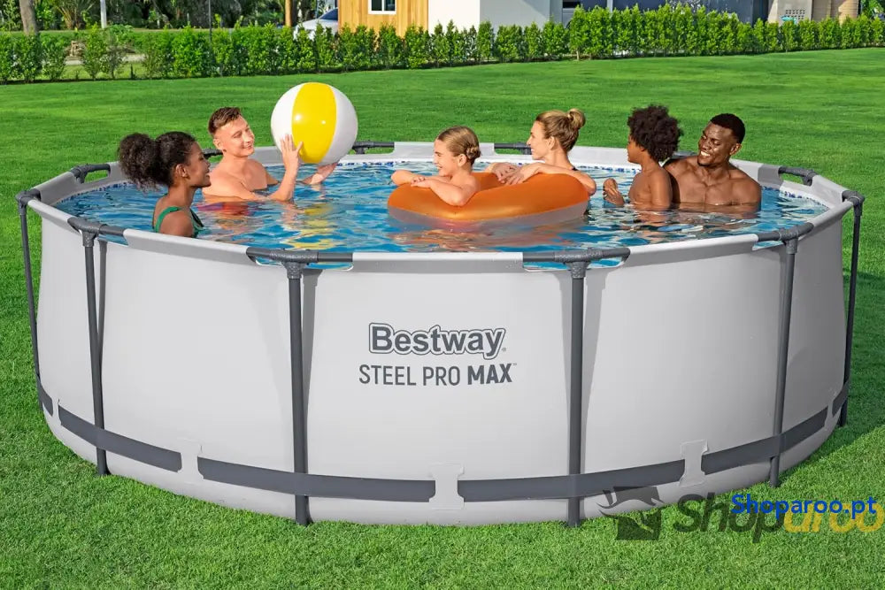 Bestway Steel Pro MAX Frame Piscina Completa com Bomba de Filtro (diâmetro 366 x 122 cm) Cor Cinza Claro