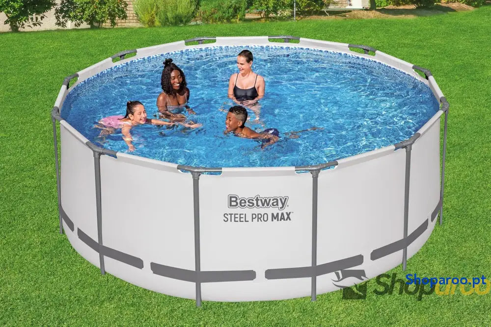 Bestway Steel Pro MAX Frame Piscina Completa com Bomba de Filtro (diâmetro 366 x 122 cm) Cor Cinza Claro