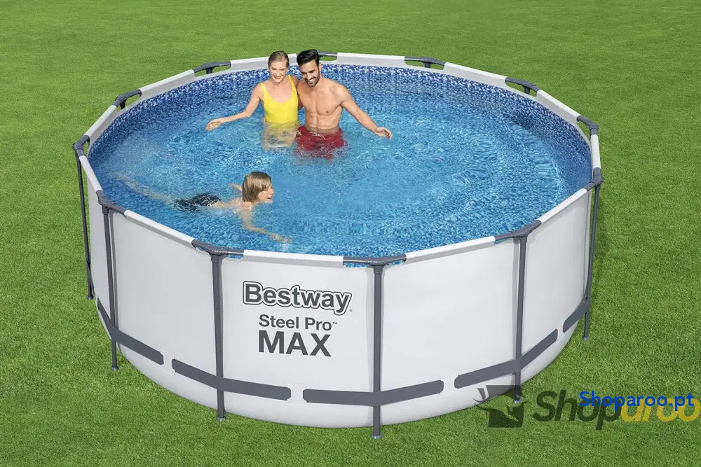 Bestway Steel Pro MAX Frame Piscina Completa com Bomba de Filtro (diâmetro 366 x 122 cm) Cor Cinza Claro
