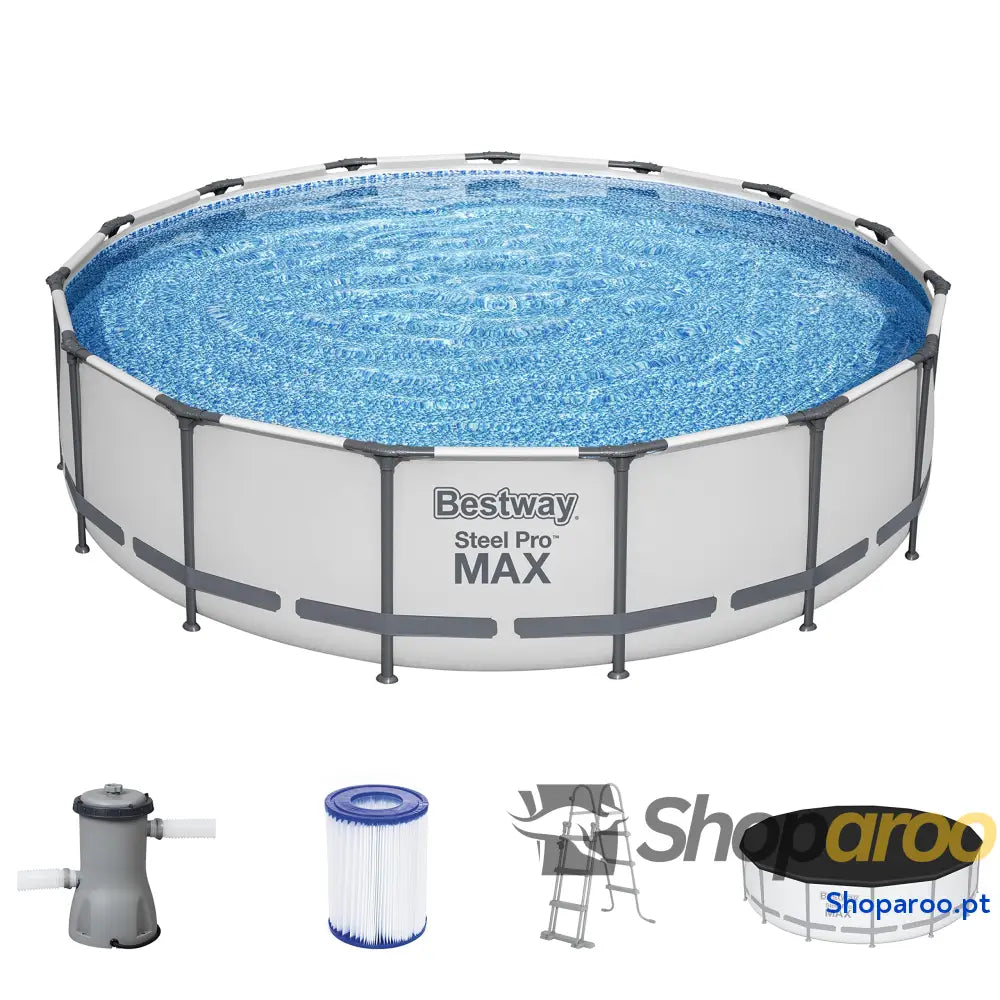 Bestway Steel Pro MAX Frame Piscina Completa com Bomba de Filtro (diâmetro 366 x 122 cm) Cor Cinza Claro