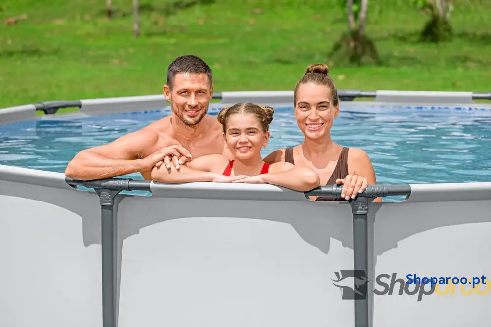 Bestway Steel Pro MAX Frame Piscina Completa com Bomba de Filtro (diâmetro 366 x 122 cm) Cor Cinza Claro