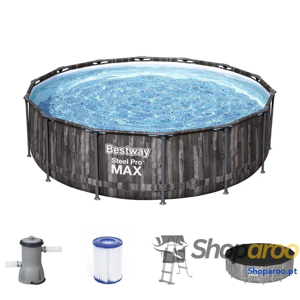Bestway Steel Pro MAX Frame Piscina Completa com Bomba de Filtro (diâmetro 366 x 122 cm) Cor Cinza Claro