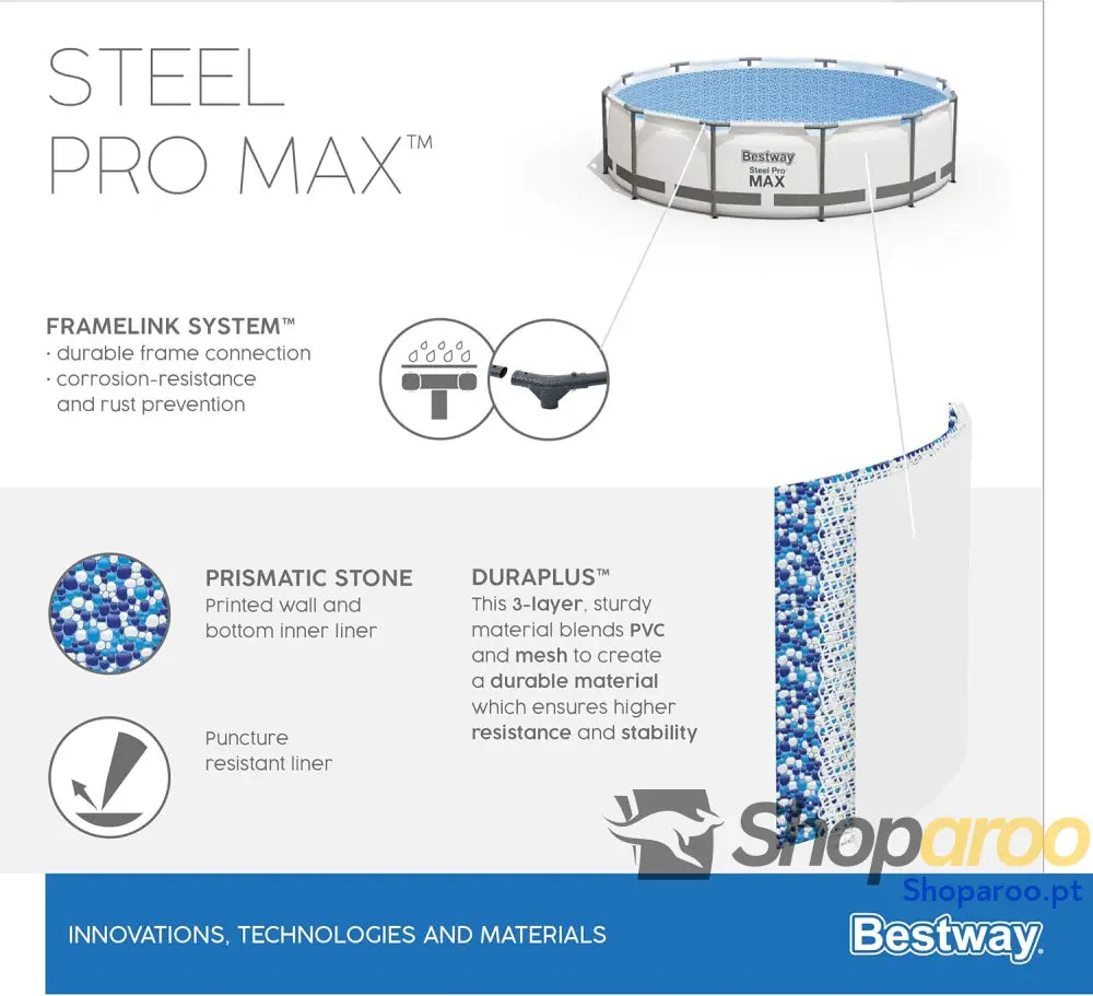 Bestway Steel Pro MAX Frame Piscina Completa com Bomba de Filtro (diâmetro 366 x 122 cm) Cor Cinza Claro